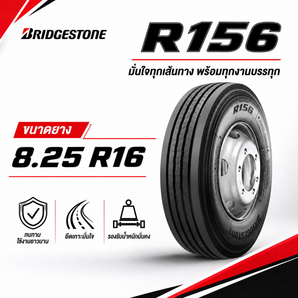 ยางบรรทุก 750 R16, 825 R16 รุ่น R156 ยางกลาง 9.5R17.5 14ชั้น บรรทุกหนัก ยาง6ล้อ ยางใหม่