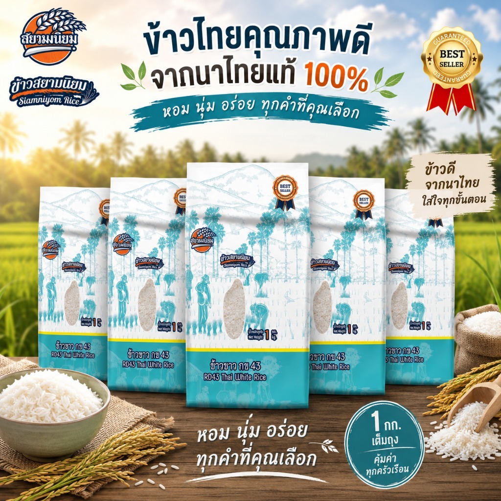 *ค่าส่งถูกที่สุด*ข้าวขาวกข43x5กก.(5ถุง) แท้100%ข้าวใหม่ปลอดสาร