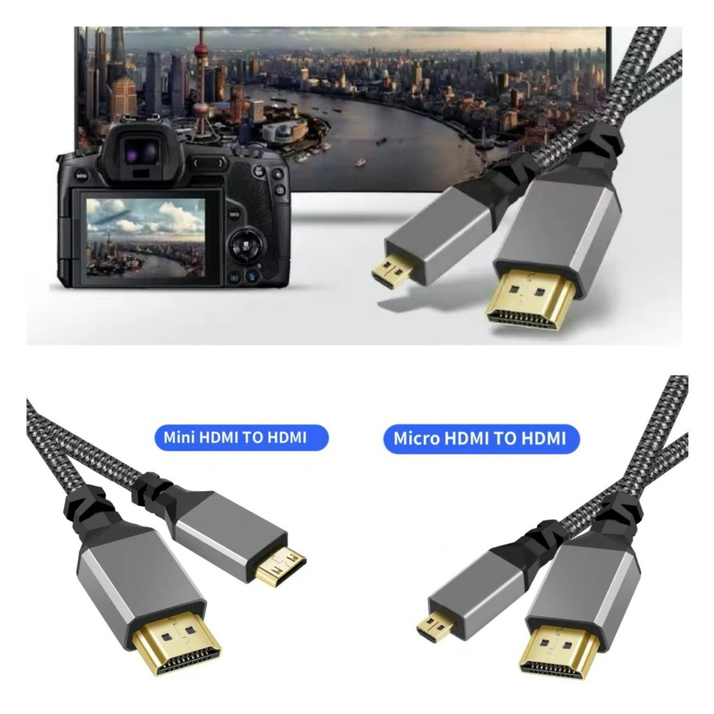 Micro HDMI to HDMI Cable Mini HDMI To HDMI 1.5M,3M,5M,10M 4Kสายถัก