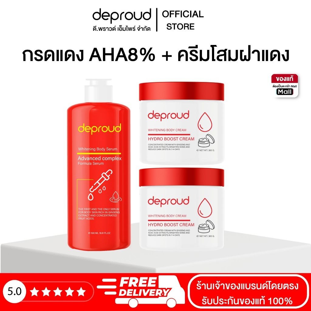 Deproud Official Store - ( ช้อปปี้การันตี ) ดีพราวด์ ครีมโสมฝาแดง กรดแดง AHA 8% (เฉพาะผิวกาย)