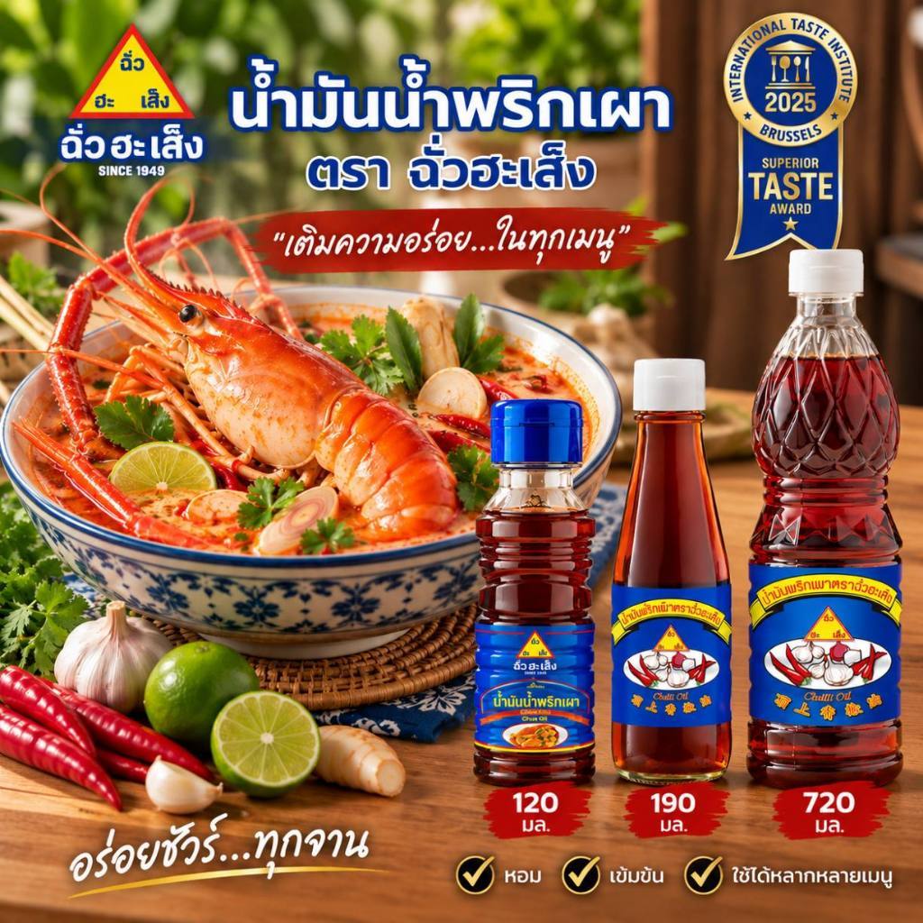 ฉั่วฮะเส็ง น้ำมันน้ำพริกเผา (แบบขวด) คละขนาด