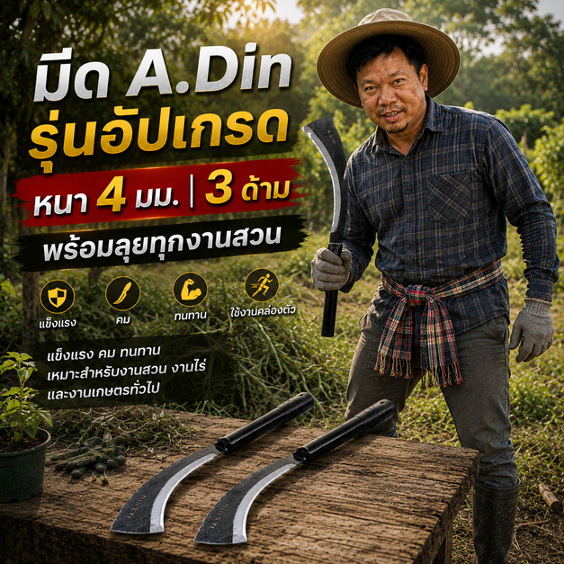 มีด A.Din 4 มม. แข็งแรง พร้อมใช้งาน งานเกษตรทำสวน