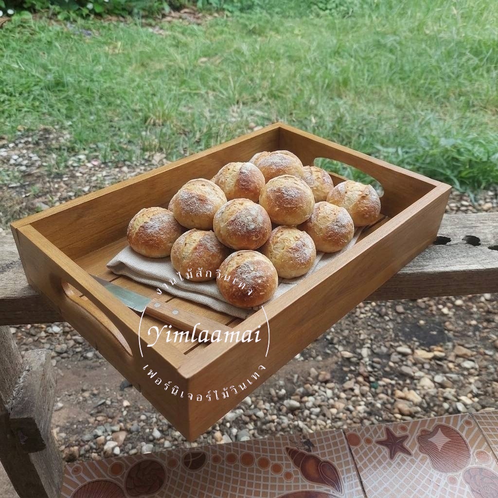 ถาดไม้สัก ถาด 23x35x7cm Tray wood