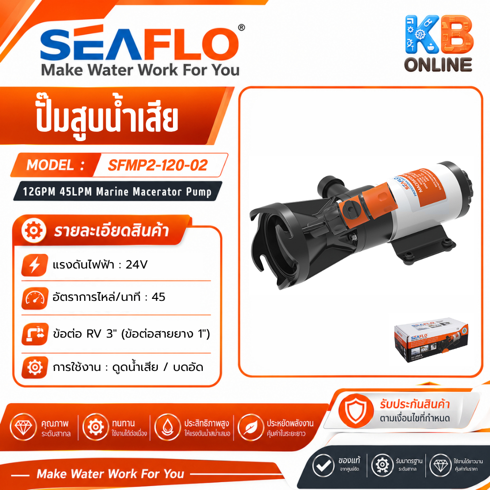 ปั๊มน้ำเสีย  02 Series Macerator Pump SEAFLO 24V 12GPM/45LPM SFMP2-120-02