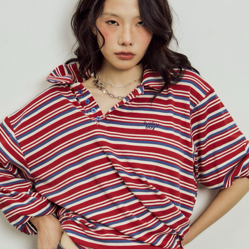 DUCKYBOY OVERSIZED STRIPED POLO เสื้อทรงโปโล แขนยาว