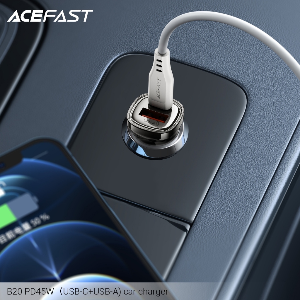 ACEFAST B19 / B20 ที่ชาร์จในรถ ชาร์จเร็ว 30W / 45W Car Charger USB-C + USB-A รองรับ PD QC สำหรับมือถ