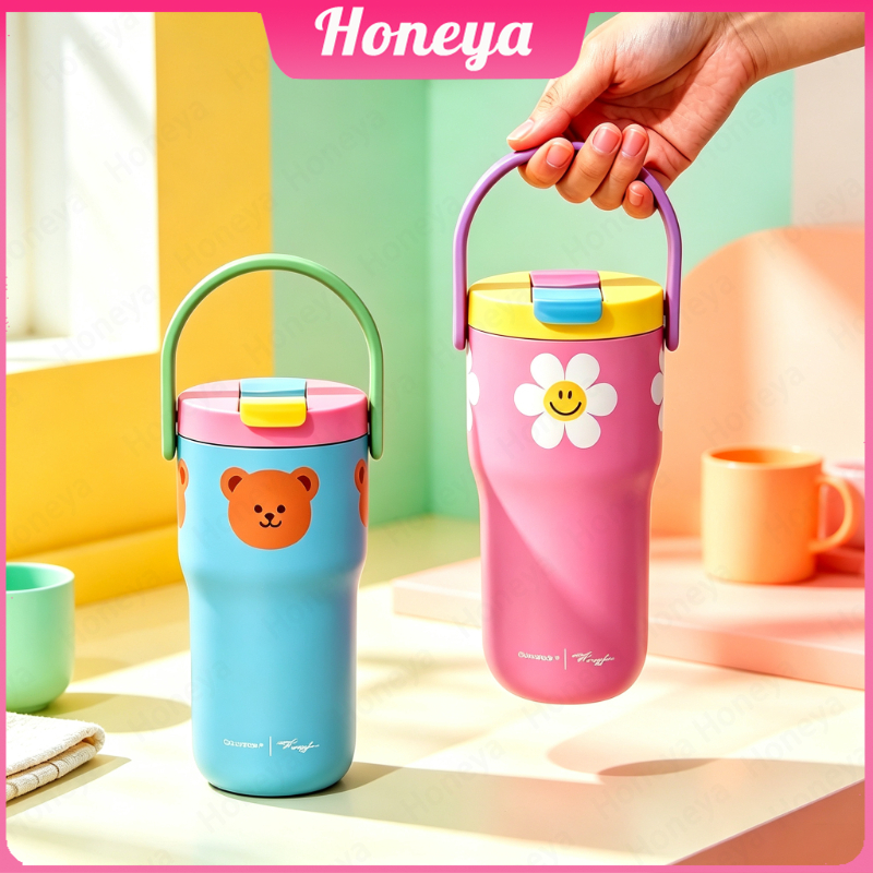 Glasslock x Wiggle / Handle Tumbler 500ml / แก้วสแตนเลส + หลอด เก็บความเย็น/ความร้อน LJH