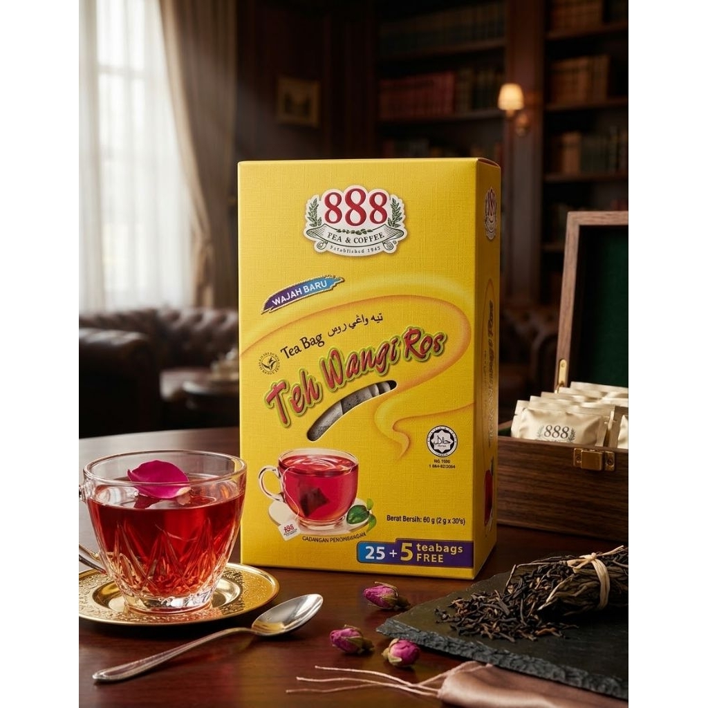 Teh wangi Ros ผงชา 888 แบบถุงกรองชา(1กล่องมี30ซอง)2g*30กลิ่นหอมสดชื่น