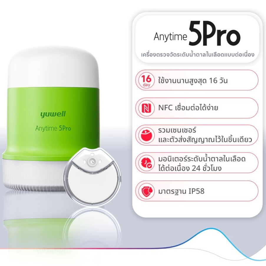 YUWELL Anytime CT5 Pro CGM ตรวจน้ำตาลต่อเนื่อง 16วัน