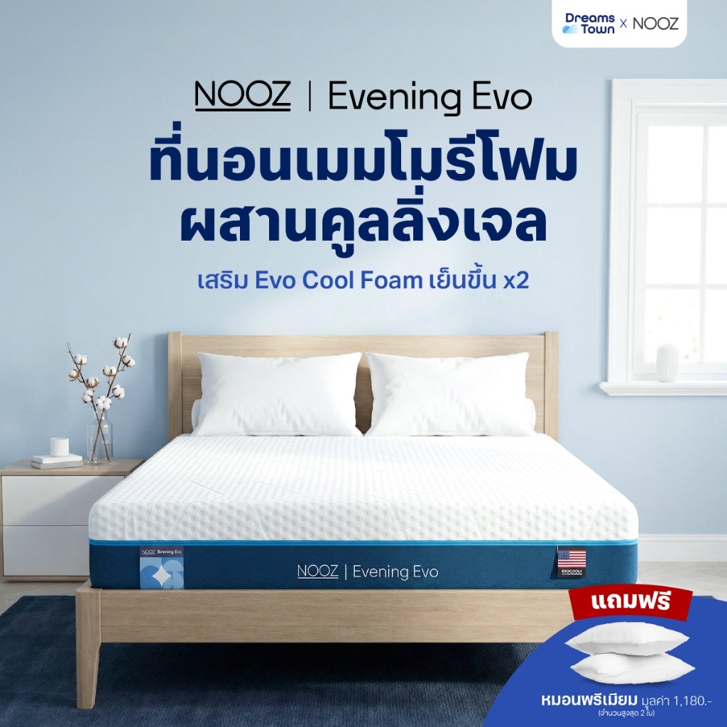 NOOZ ที่นอนเมมโมรี่โฟม ผสมคูลลิ่งเจลกระจายแรงกดทับ ระบายอากาศได้ดี Memory Foam รุ่น Evening Evo ขนาด 3.5ฟุต 5ฟุต 6ฟุต
