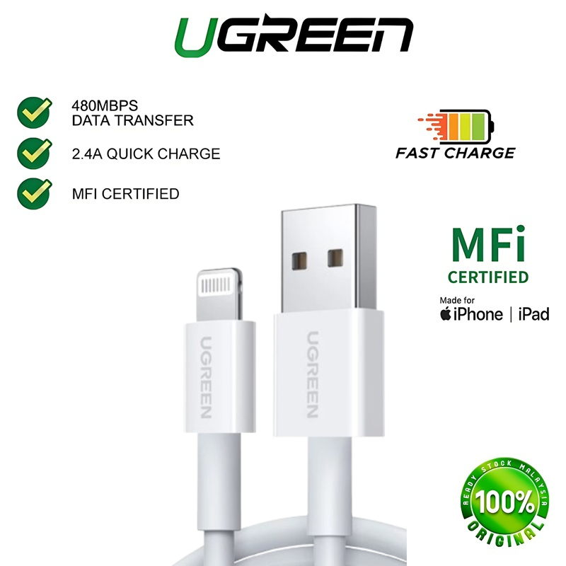 UGREEN สายชาร์จ USB 2.4A MFi USB C to L Fast Charging Cable ชาร์จเร็ว สําหรับ iPhone 14 13 12 11 8 12 Pro Max