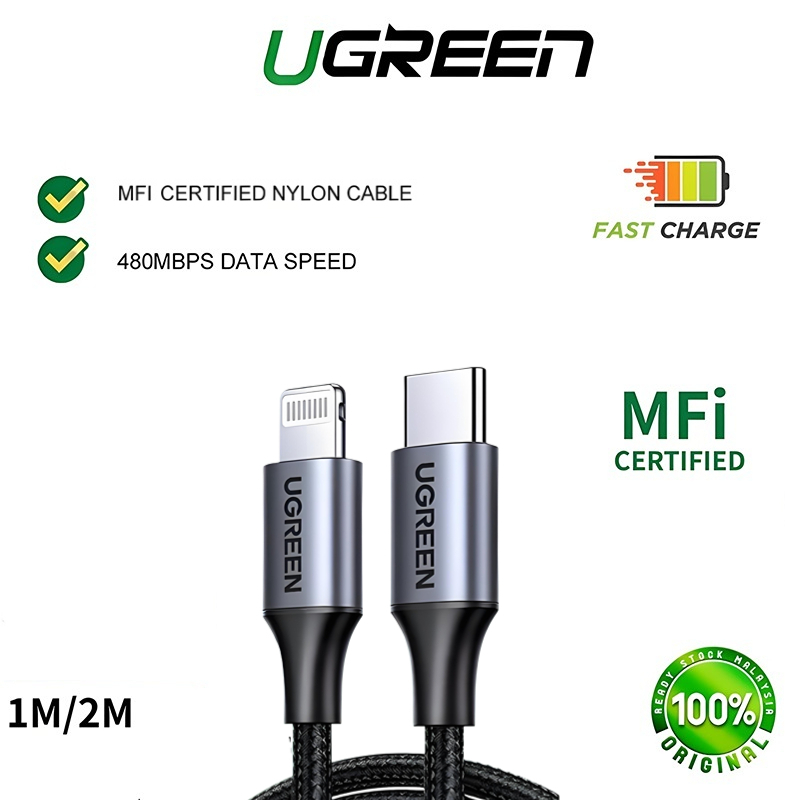 UGREEN 20W PD Fast Charging Cable USB Type C สายเคเบิลข้อมูลสําหรับ iPhone 14/14 Pro Max XS สําหรับ Macbook