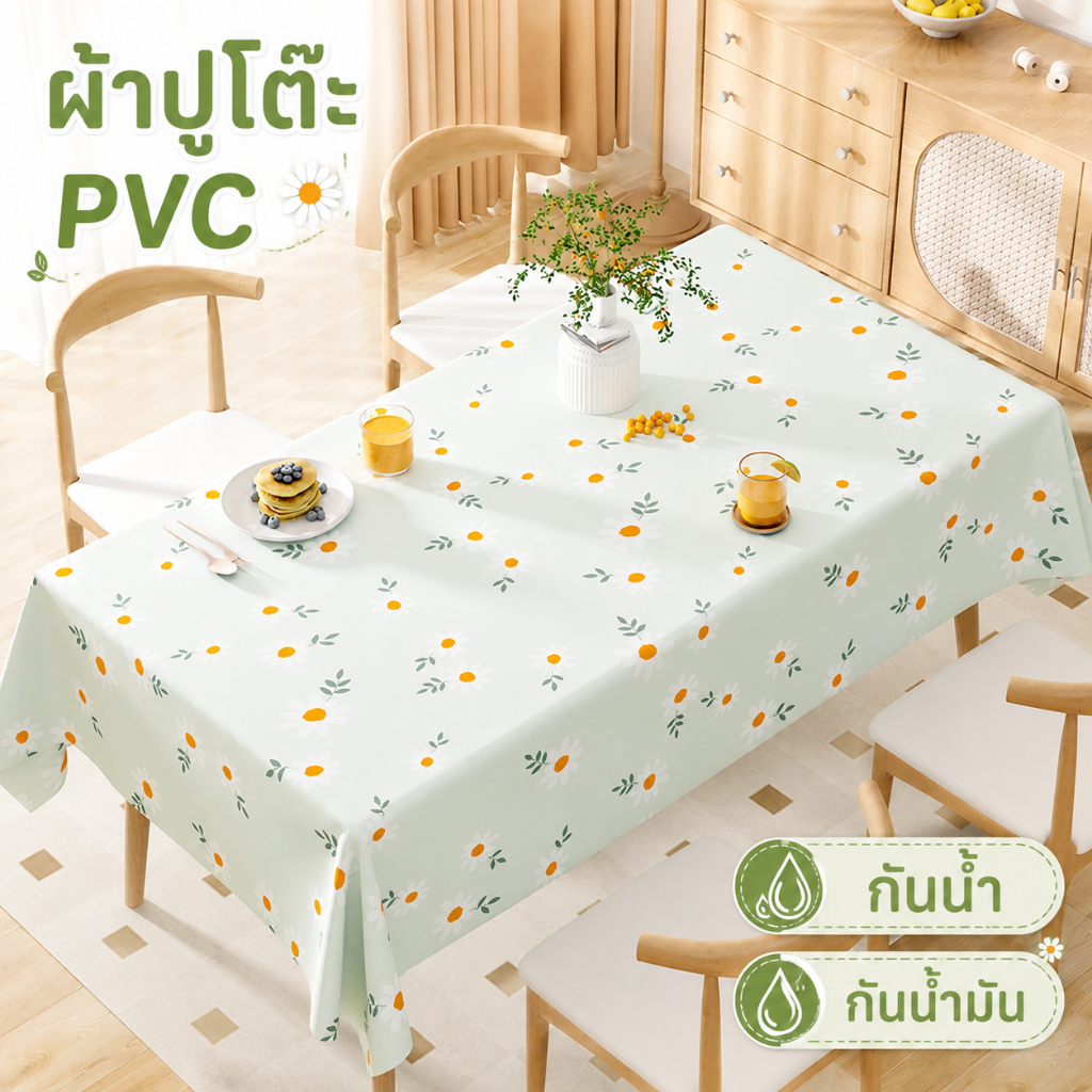 ผ้าปูโต๊ะ PVC รุ่นใหม่ปี 2026 กันน้ำ กันน้ำมัน ทนความร้อน ทนต่อรอยขีดข่วนและการสึกหรอ ลวดลายคมชัด ด้านหลังกันลื่น