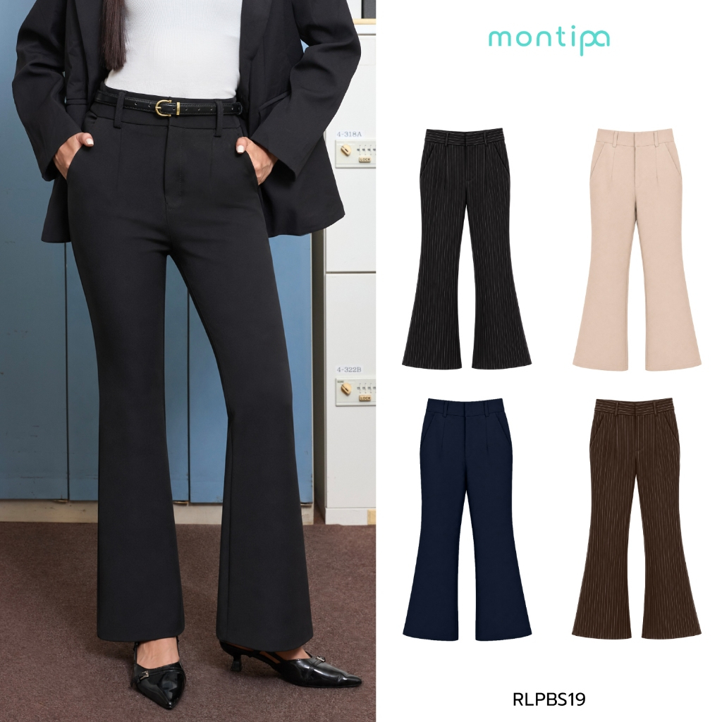 Montipa Bootcut FlexFit Pants กางเกงขายาวทรงขาม้า ซิปและตะขอหน้า แต่งหูเข็มขัด ผ้า FlexFit RLPBS19
