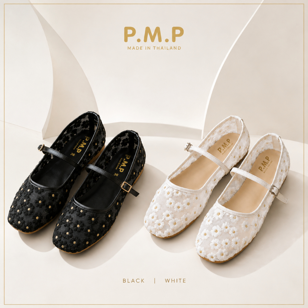 ส่งด่วน!! P.M.P รองเท้าคัทชูผ้าลูกไม้ปักดอกเดซี่ Mary Jane รุ่น Daisy Lace เรียบหรู สไตล์เกาหลี