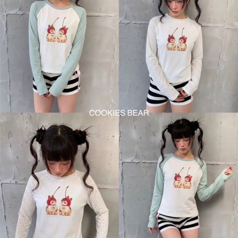 C03 - Cookies Bear เสื้อแขนยาว แขนตัดสี สวย สกีนลายน่ารัก ผ้านิ่ม
