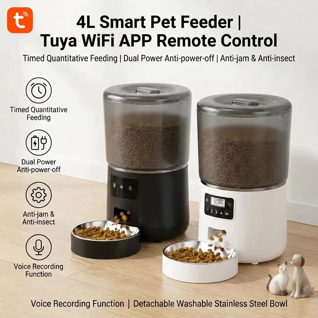 ที่ให้อาหารสัตว์เลี้ยง 4L เครื่องให้อาหารแมวอัตโนมัติ Smart Pet Feeder เหมาะสำหรับทั้งแมวและสุนัข พร้อมกล้องถ่ายรูป สํา