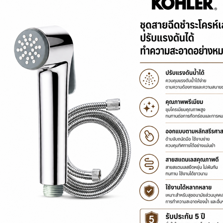 KOHLER Adjustable-Pressure Bidet Spray Set ชุดสายฉีดชำระปรับแรงดันน้ำได้ สำหรับห้องน้ำ