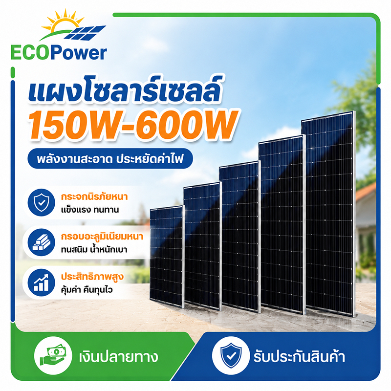 แผงโซล่าเซลล์ 12v แผงโซล่าเซลล์150W‑600W หลายกำลังวัตต์ ชุดพร้อมคอนโทรลเลอร์โซล่า 30A อัตราการแปลงพล