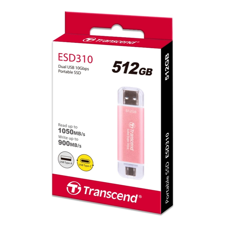 Transcend สีใหม่ 512GB / 1TB ESD310C 2in1 Type-C/USB Portable SSD TS512GESD310P TS1TESD310P