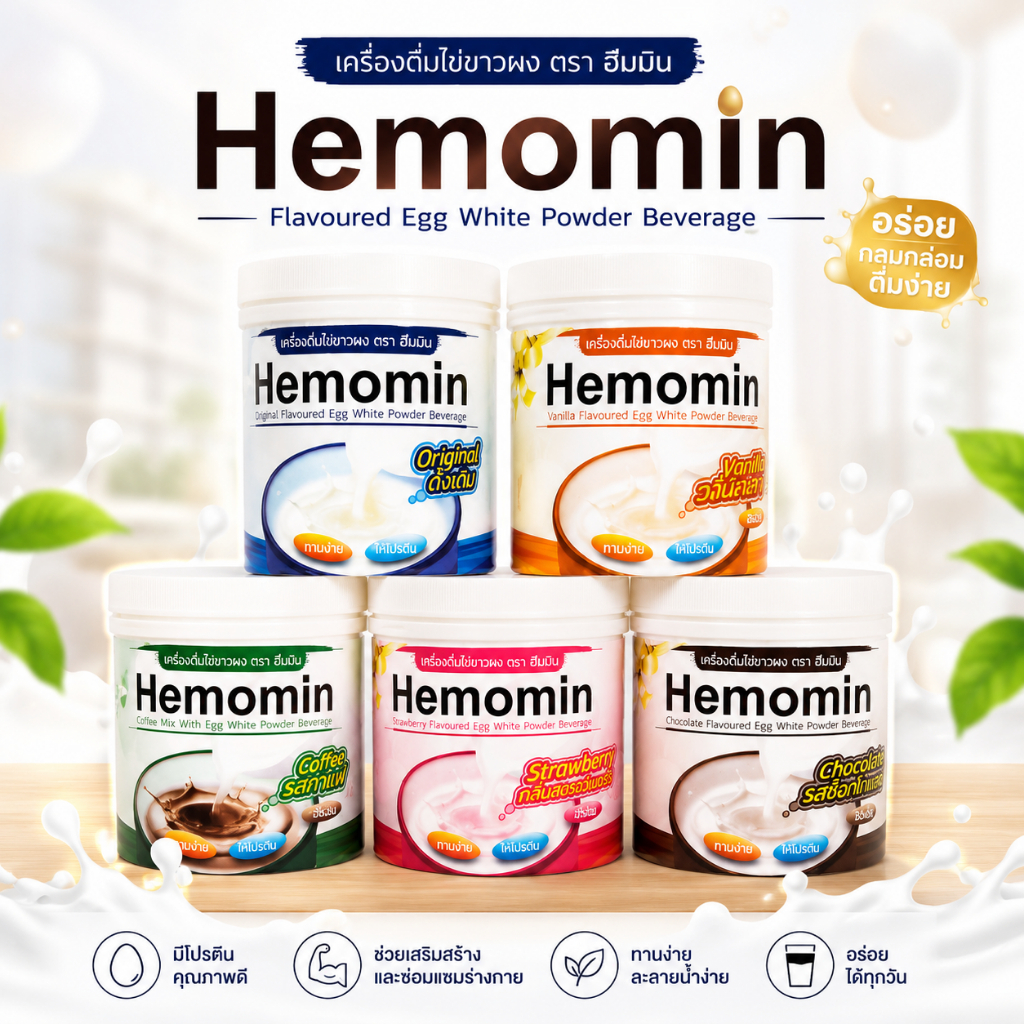 Hemomin ฮีโมมิน โปรตีนไข่ขาว ชนิดผง 400G 1 กระปุก Egg Albumin Powder