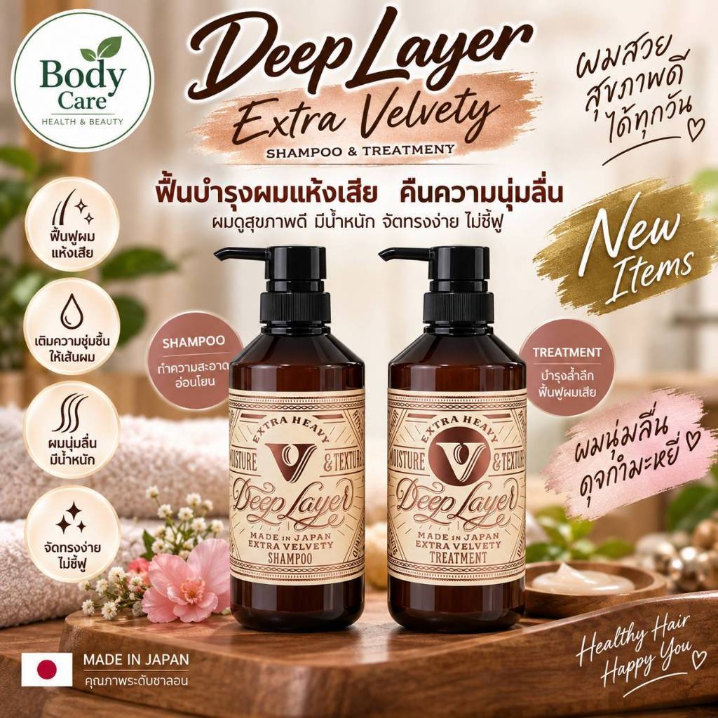 Deep layer Extra Velvety Set /ดีฟเลเยอร์ เอ็กซ์ตร้าเวลเวทตี้ สูตรสำหรับผมแห้งเสียรุนแรงจากเคมีและความร้อนเป็นประจำ