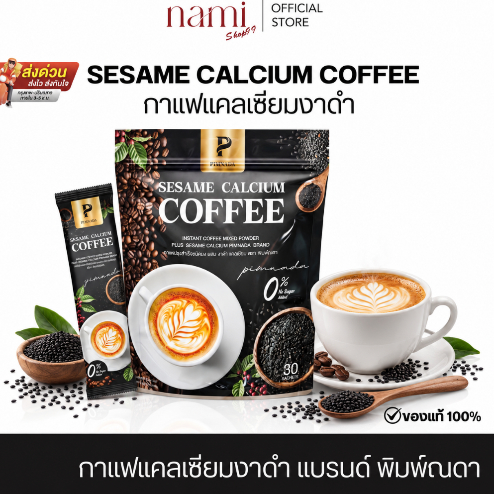 กาแฟแคลเซียม กาแฟงาดำพิมพ์ณดา  Sesame calcium coffee ไม่มีน้ำตาล บำรุงกระดูก ข้อเข่า