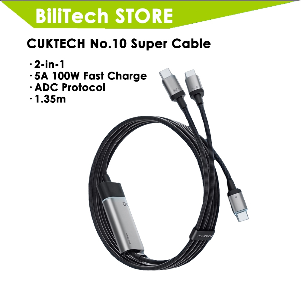 สาย CUKTECH C2C515 No.10 2-in-1 100W ชาร์จเร็ว รองรับ ADC สำหรับโน้ตบุ๊คและสมาร์ทโฟน