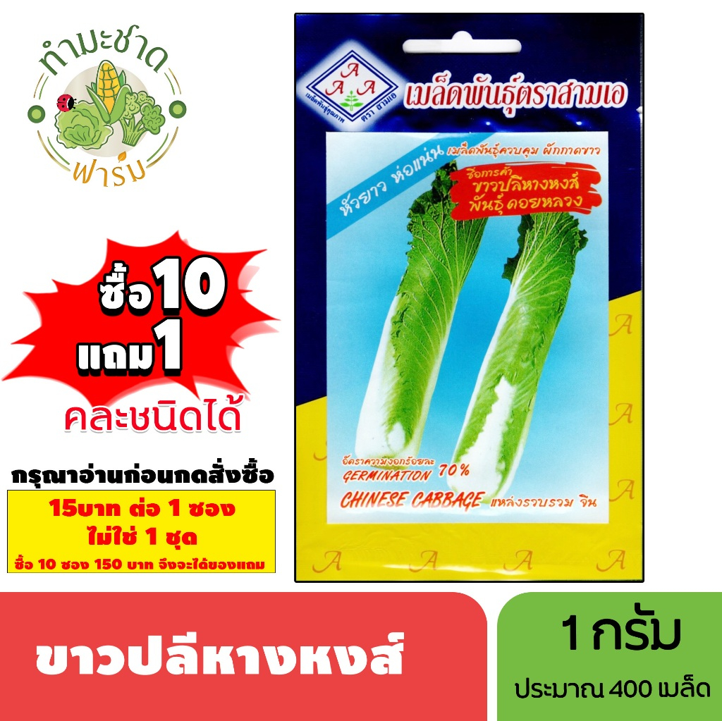 [1ซอง] 3A (ซื้อ10แถม1) เมล็ดพันธุ์ ขาวปลีหางหงส์ ขนาด1กรัม ประมาณ400เมล็ด CABBAGE ผักกาดขาว  เมล็ดพันธุ์พืช เมล็ดผัก ปลู