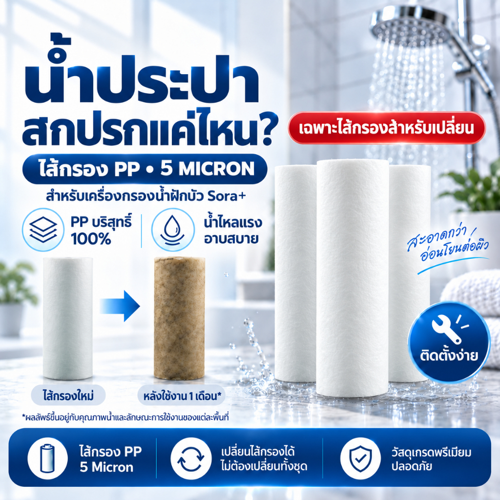 [อะไหล่ไส้กรอง 3 ชิ้น] สำหรับกรอง Sora+ Shower Filter 5 ไมครอน กรองเศษสนิม ตะกอน สิ่งสกปรก