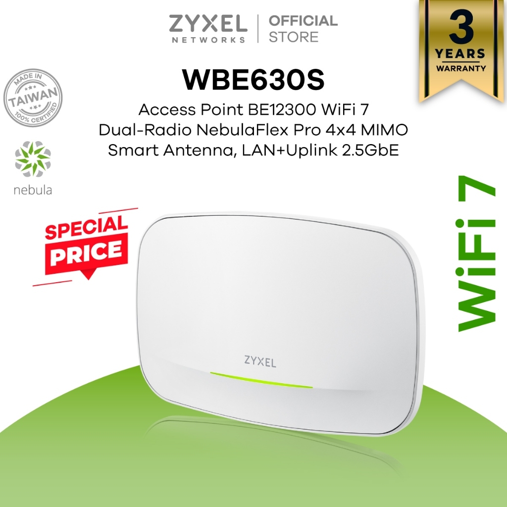 Zyxel WBE630S BE12300 Wi-Fi 7 Dual-Radio Access Point | 4x4 Smart Antenna Dual 2.5GbE PoE NebulaFlex