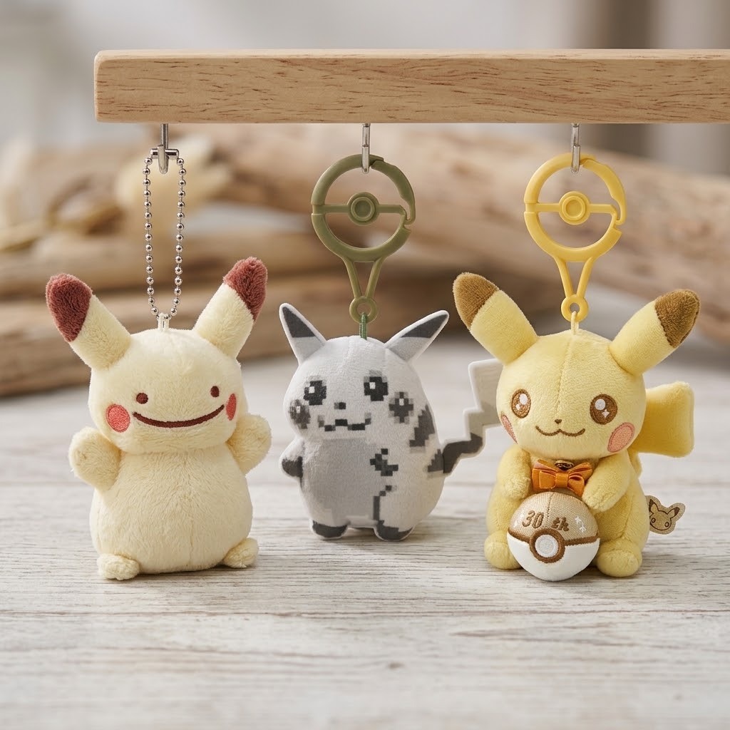 ตุ๊กตาพวงกุญแจ Pikachu Pixel Ditto 30th Keychain ปิกาจู มาสคอตห้อย Pokémon Center ลิขสิทธิ์แท้