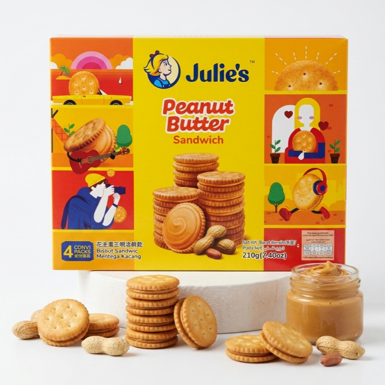 Julie's Biscuit Assorties 192.5g / จูลี่ส์ ขนมปังสอดไส้เนยถั่ว 210 กรัม (ชนิดกล่อง)