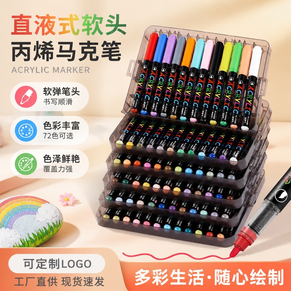 ปากกามาร์กเกอร์อะคริลิคหัวพู่กัน Acrylic Maker สีอะคริลิค กันน้ำ เขียนได้เกือบทุกพื้นผิว