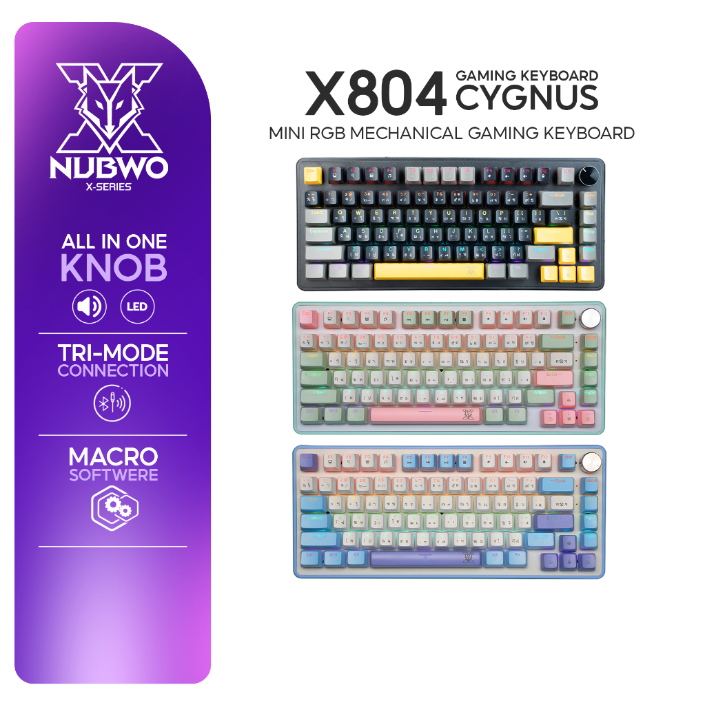 NUBWO X804 คีย์บอร์ดเกมมิ่ง Mechanical MINI RGB SIZE 75% พร้อม Knob และสวิตช์ป้องกันฝุ่น