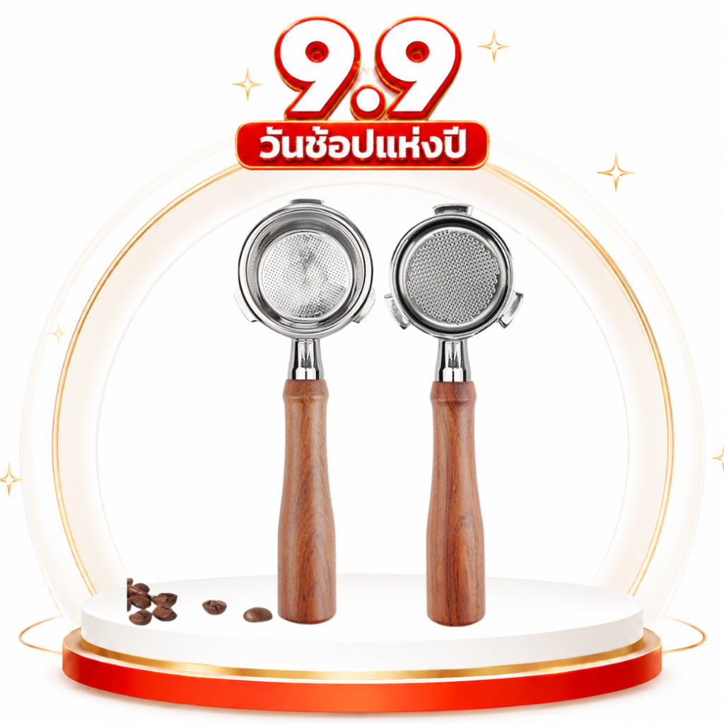 พร้อมส่ง!! ก้านชงกาแฟ bottomless 58mm ด้ามไม้ หัวชงกาแฟ E61 stainless สำหรับเครื่องชง ETZEL