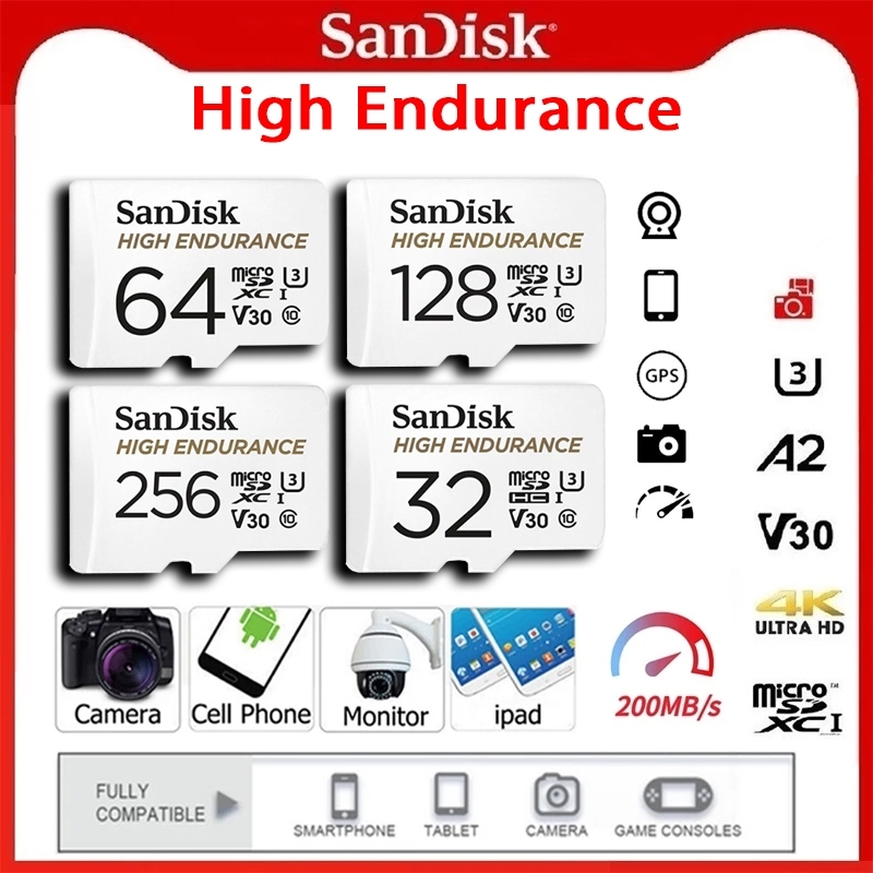SanDisk High Endurance 32GB 64GB 128GB 256GB microSD Card (SDSQQNR)เมมโมรี่ กล้องติดรถยนต์ วงจรปิด