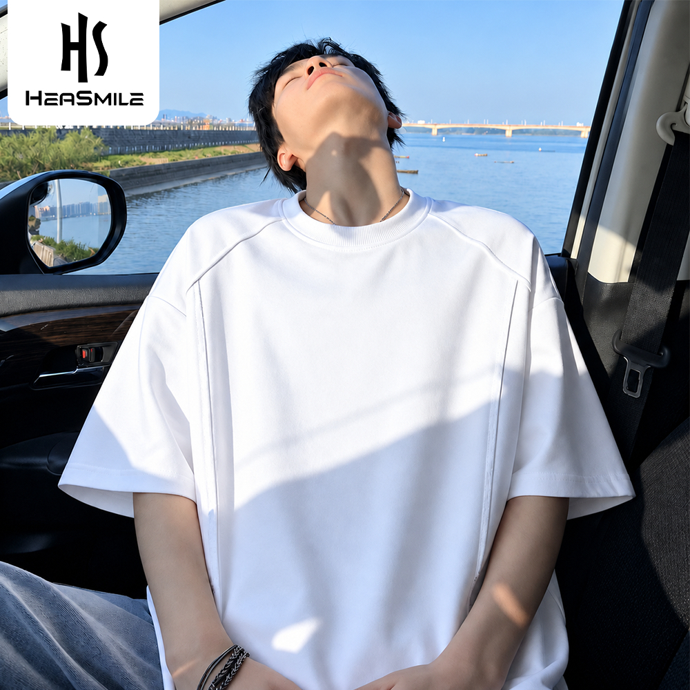 HeaSmile เสื้อยืดแขนสั้น เสื้อมินิมอล คอกลม ดีไซน์ตัดต่อ ผ้าเย็น แห้งไว ระบายอากาศดี ใส่สบาย (M-JGFGDX)