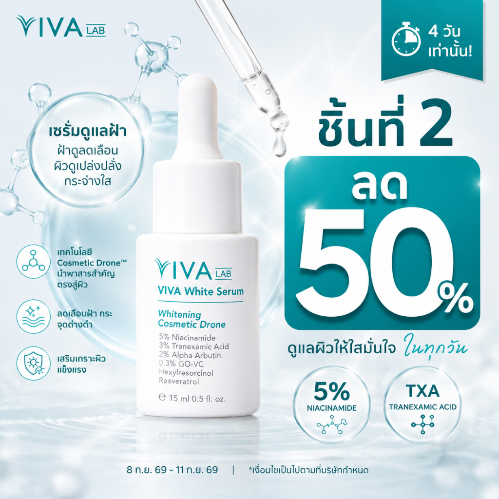 VIVA LAB เซรั่มฝ้าจาง กระจาง ลดรอยดำ บำรุงลึกบล็อกทุกกลไกเกิดฝ้า วิว่าไวท์เซรั่ม