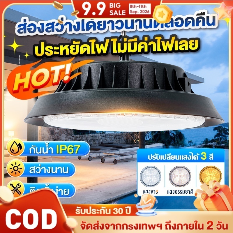 โคมไฟโซลาร์เซลล์ ไฟโซล่าเซล LED solar vintage light1000000W ไฟโซล่าเซลล์ติดเพดาน ไฟสปอร์ตไลท โคมวินเทจ พร้อมรีโมท