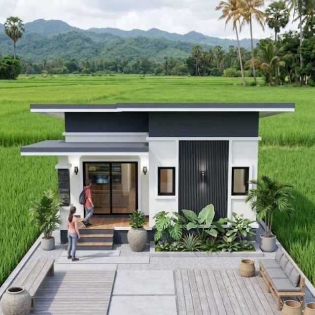 B1 แบบบ้านชั้นเดียว กว้าง 6.50 เมตร x ยาว 8.50 เมตร งบก่อสร้าง 600,000 บาท