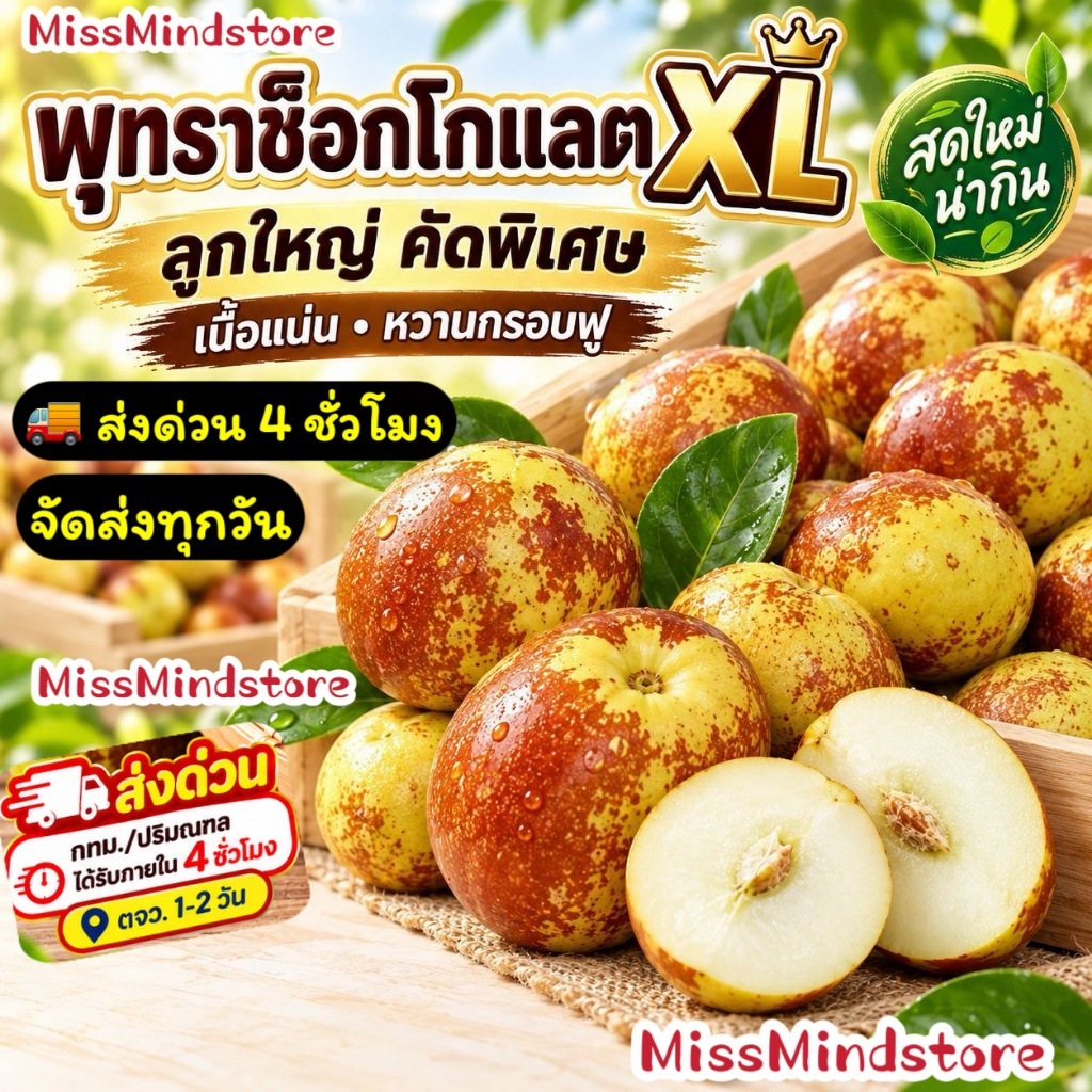 พุทราช็อกโกแลต คัดพรีเมี่ยม ไซส์ใหญ่สุด XL สดใหม่ หวาน กรอบ อร่อย เนื้อแน่น พุทราช็อคโกแลต