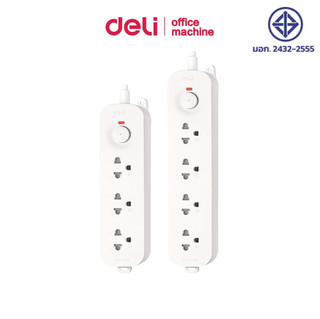 Deli ปลั๊กไฟ ปลั๊ก3ตา 2300W สวิชต์เดี่ยว มีระบบกันไฟเกิน ทนร้อน750°C แพ็กเกจแบบแขวน Power Socket