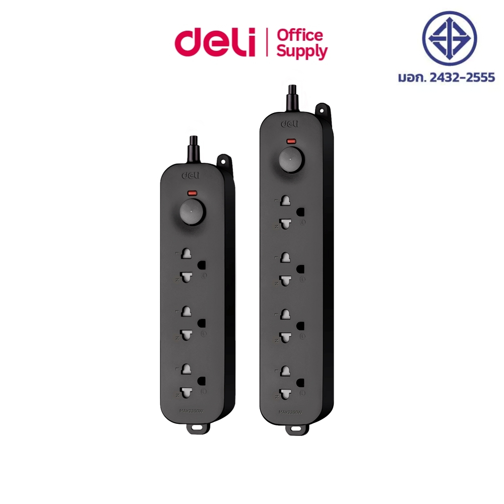 Deli ปลั๊กพาวง 2300w ปลั๊กไฟแขวนได้ มอก. ปลั๊กสามตา ทนร้อน ปลั๊กมาตรฐาน เสียบแน่น กันไฟเกิน Socket