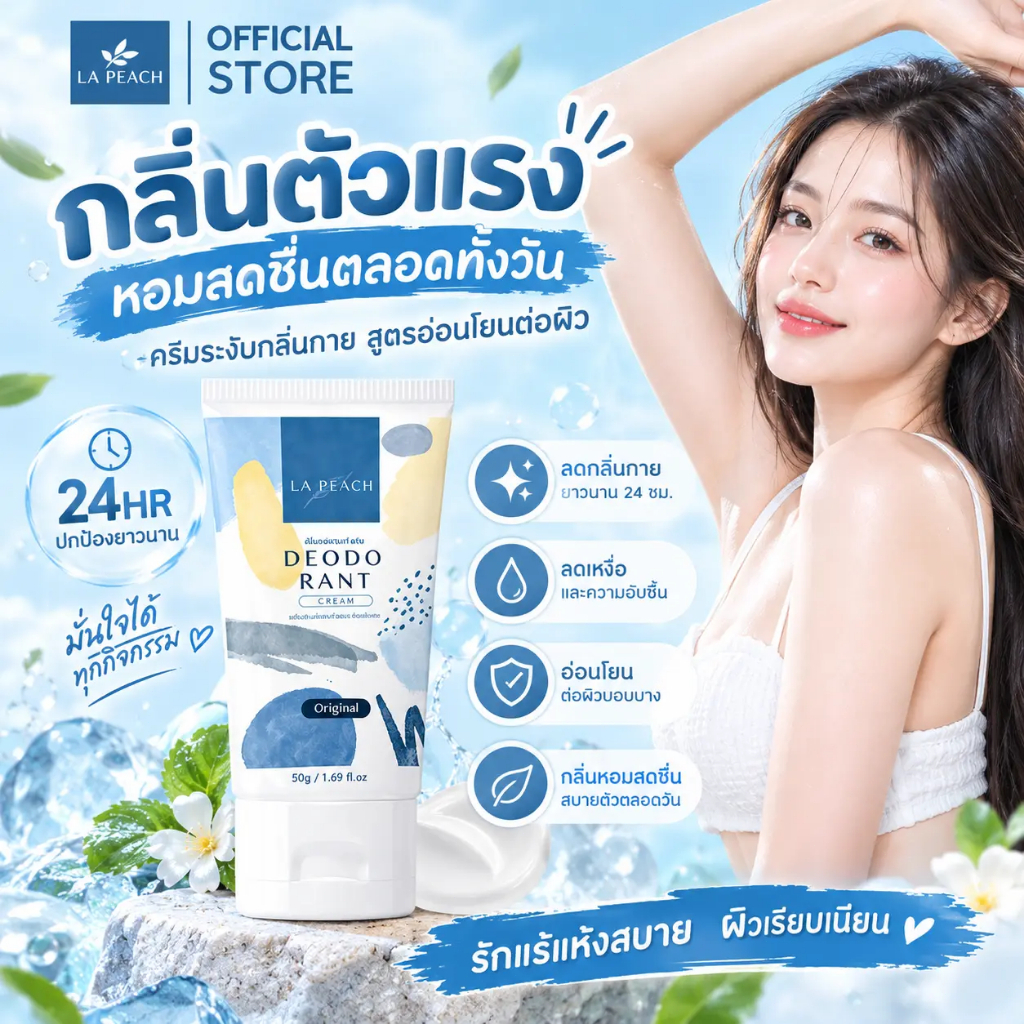 LA PEACH ครีมระงับกลิ่นกาย DEODORANT CREAM Original 50g ครีมทารักแร้ ลดกลิ่นกาย ควบคุมเหงื่อ หอมสดชื