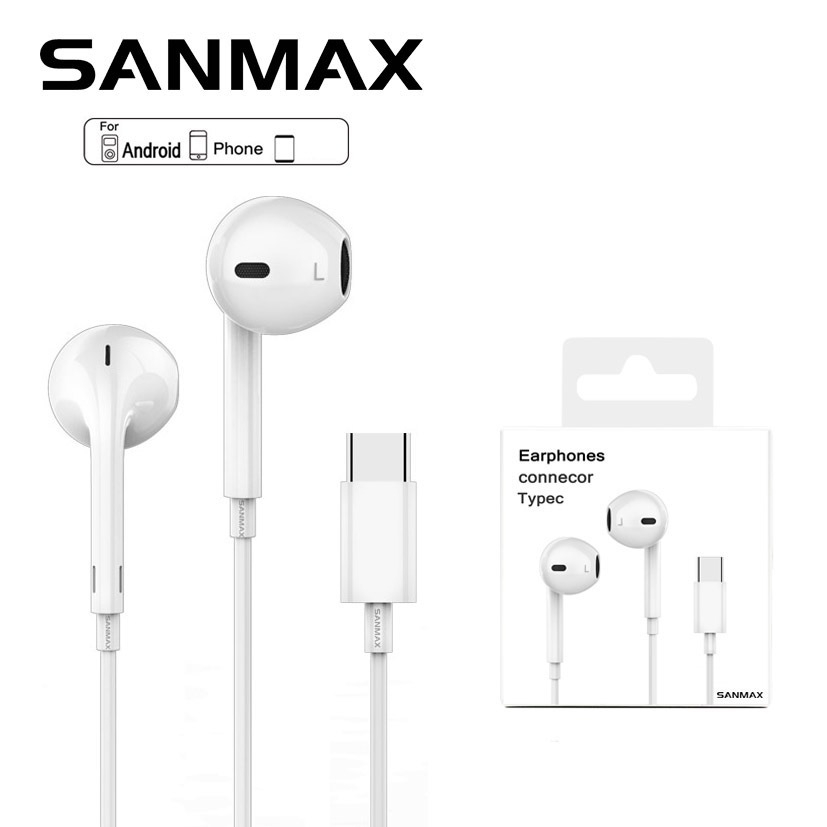 sanmax หูฟัง i16 Typec เสียงดี มีไมโครโฟนในตัว ชิปดิจิตอล สำหรับ os Android i15 i16 i17 i18 tab （รับประกัน 1 ปี）