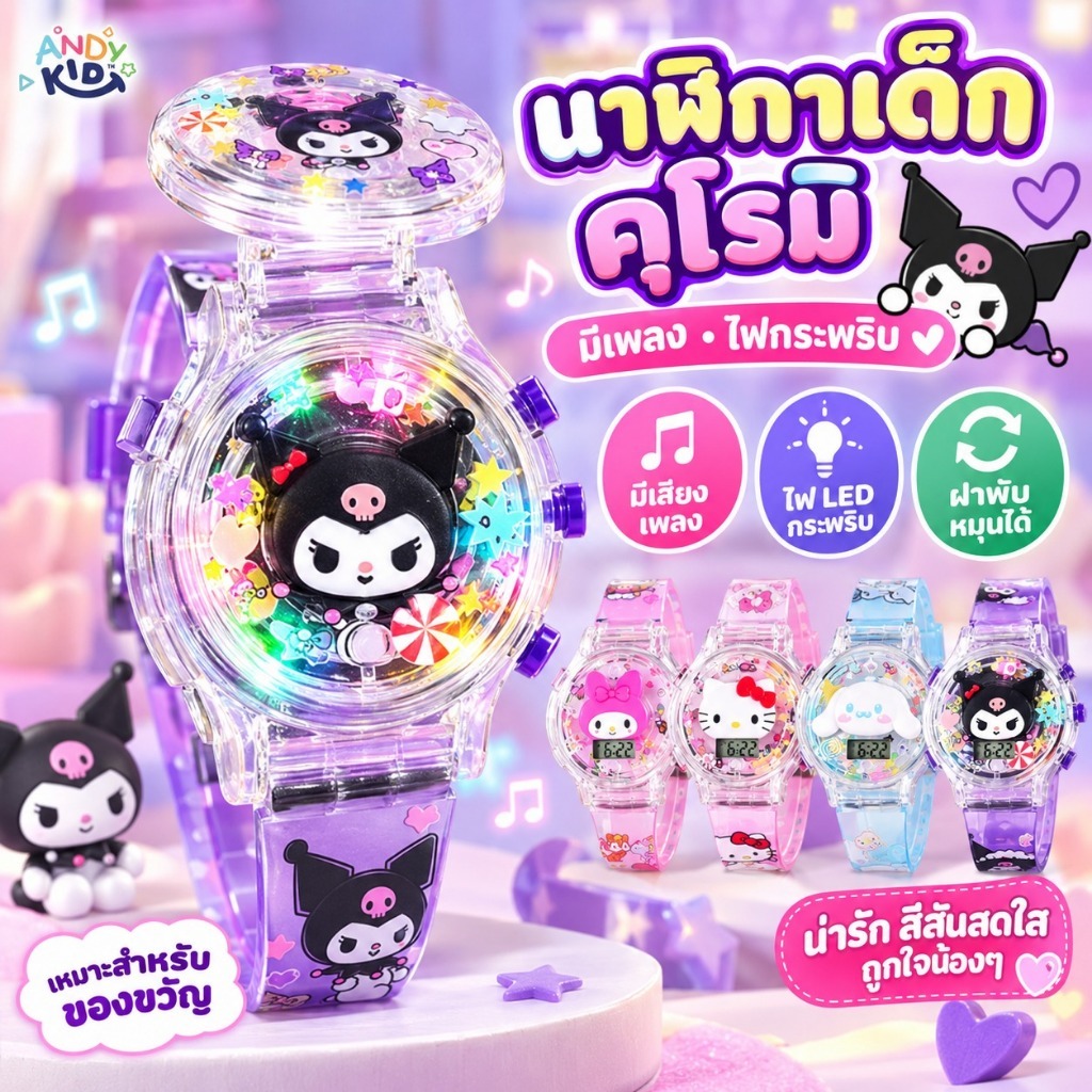 ใหม่สไตล์หมุน คุโรมิ นาฬิกาส่องสว่างนาฬิกาเพลงที่มีกระพริบที่มีสีสันเด็ก นํา นาฬิกานักเรียนนาฬิกาอิเล็กทรอนิกส์