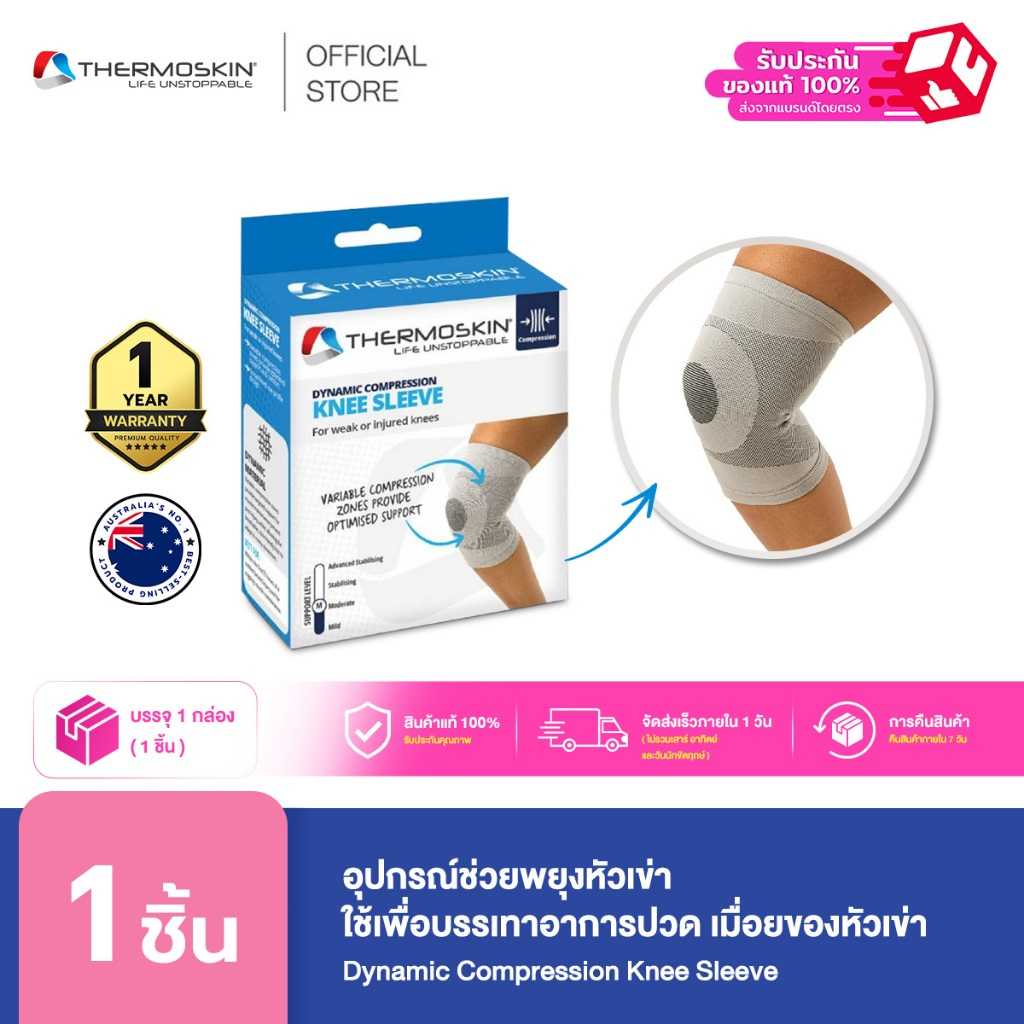 THERMOSKIN Dynamic Compression Knee Sleeve อุปกรณ์ช่วยพยุงหัวเข่าใช้เพื่อบรรเทาอาการปวด เมื่อยของหัวเข่า มี 2 ขนาด สีเทา