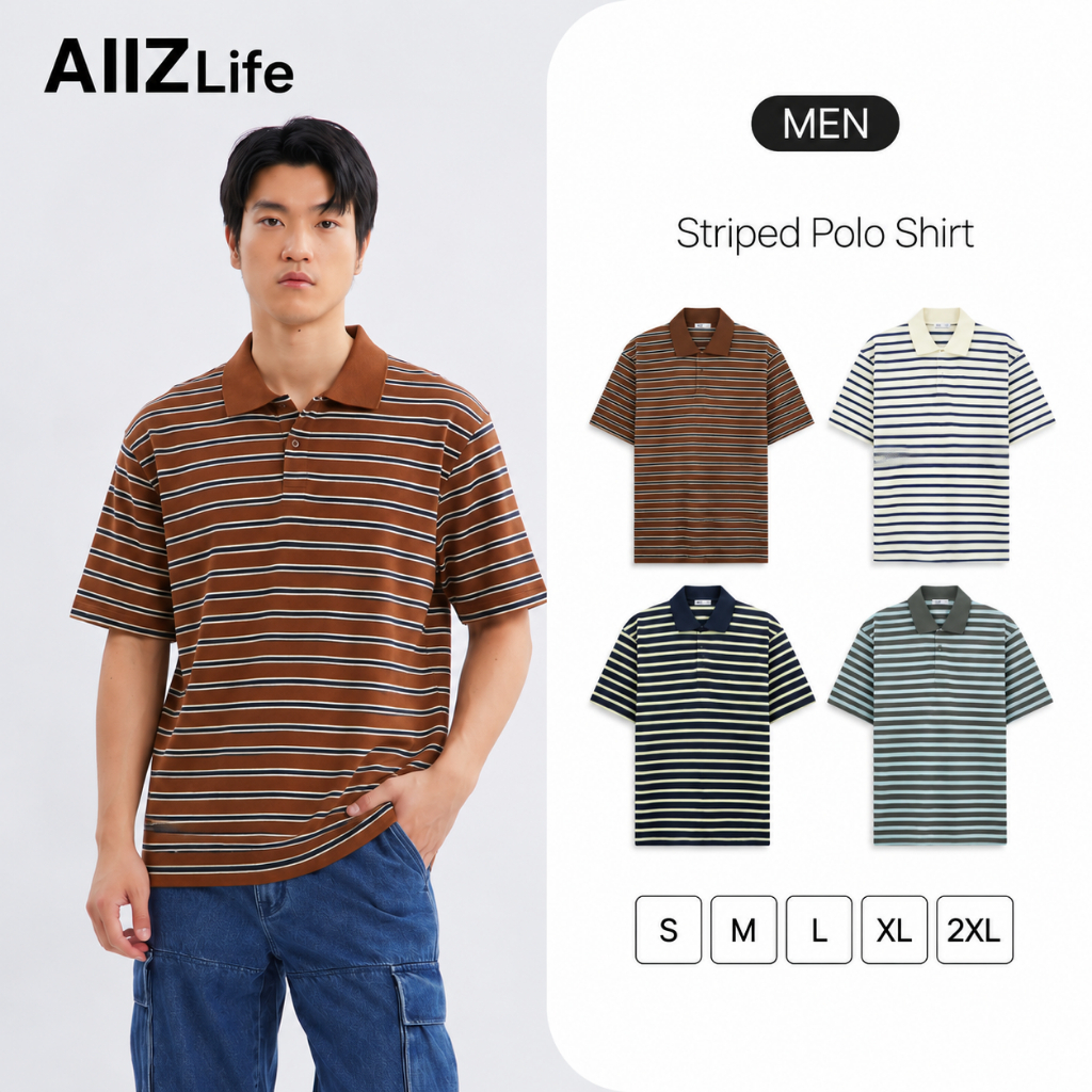 AIIZ (เอ ทู แซด) - AIIZ เสื้อโปโลผู้ชายทอลายทาง AIIZ Men's Striped Polo Shirt