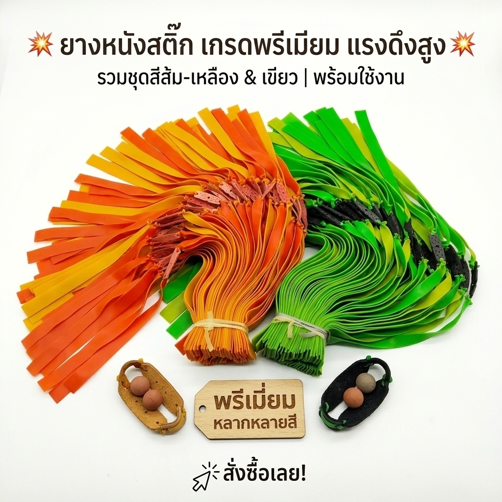 ยางหนังสติ๊กแบนสำเร็จรูป เกรดพรีเมียม เหนียวทน ยืดหยุ่นดี แรงส่งสูง สำหรับสลิงช็อตยิงเป้า 1 mm, 1.2mm